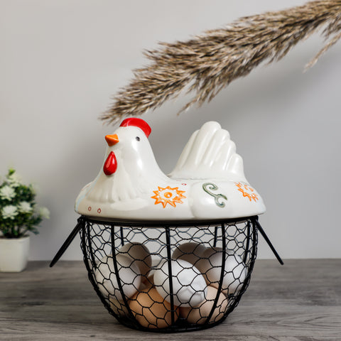 Eggs Basket with Ceramic Hen Lid - Egg Basket in Pakistan - Quirky