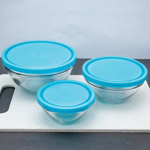 Round Airtight Glass Food Storage Bowl Set - 3 Pcs