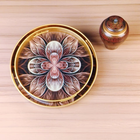 Beautiful Design Round Serving Tray | Set of 2 ( Brown & Gold ) - Needs Store