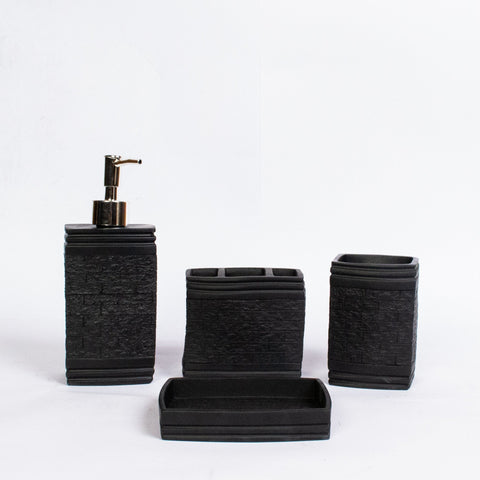 Black Textured Bathroom Set-Bathroom Jars-Tumblers Set-4pcs-Needs Store
