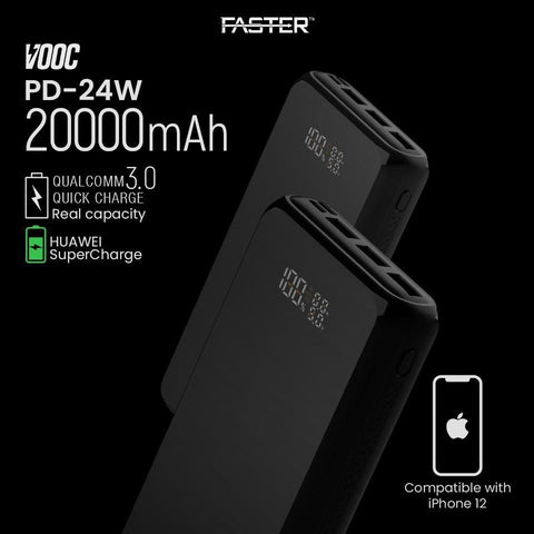 FASTER PD-24W PD+Qualcomm Quick Charge 3.0 Power Bank 20000 mAh with Digital Display - Needs Store