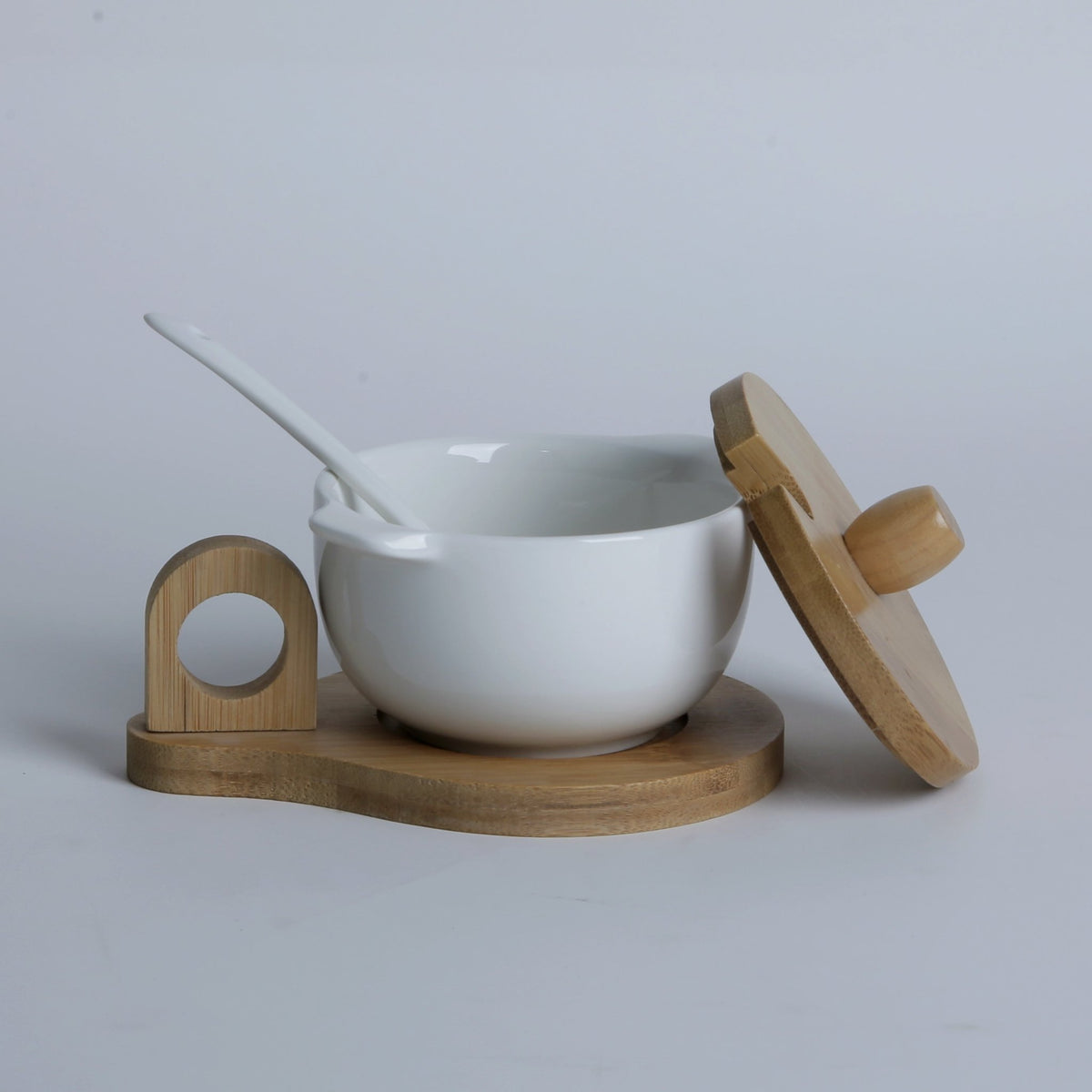 Ceramic Sugar Pot With Wooden Lid & Spoon Needs Store