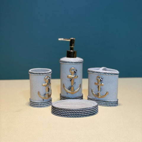 Crème Anchor Bathroom Accessories Set| Resin Bathroom Set| - 4 pcs Needs Store