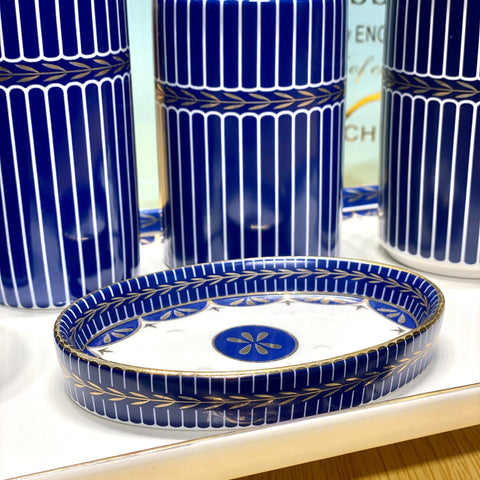 Denim Blue Bathroom Accessories Set | Tumblers Set with Vanity Tray| Ceramic Bath Set - Needs Store