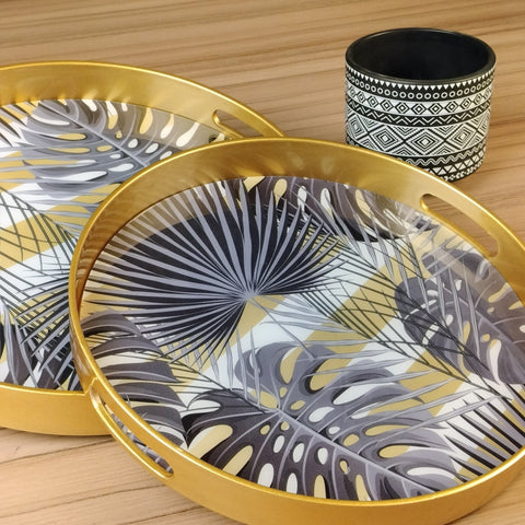 Leaf Pattern Round Serving Trays | Set of 2 - Needs Store