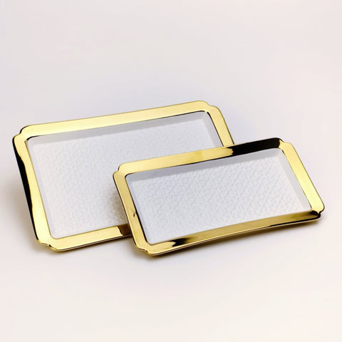 Modern Design Rectangular Décor, Vanity and Serving Tray | Set of 2 ( White & Gold ) - Needs Store