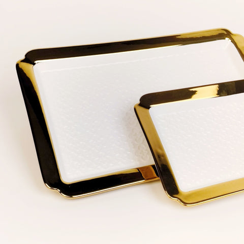 Modern Design Rectangular Décor, Vanity and Serving Tray | Set of 2 ( White & Gold ) - Needs Store