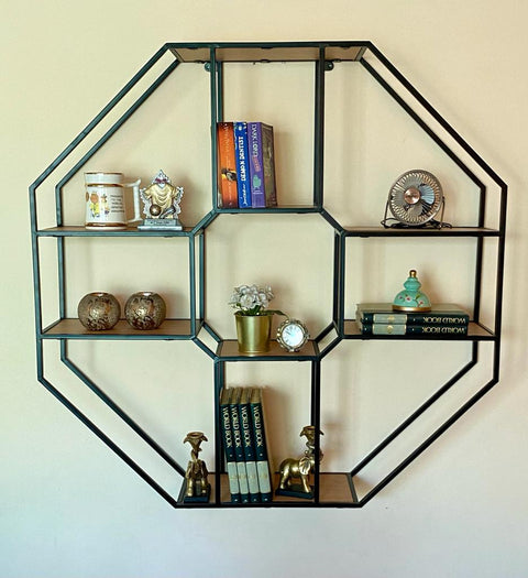 Octagonal Metal And Wood Wall Shelf - Needs Store
