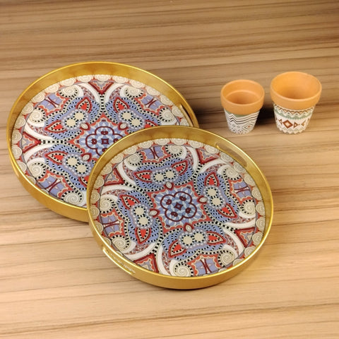 Traditional Design Round Serving Tray | Set of 2 (Multicolored) - Needs Store
