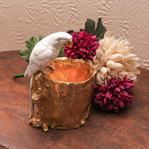 White Parrot Figurine with Gold Pot Centre Piece | Home Décor - Needs Store