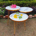 Round Marble Pattern Table Set With Golden Border - 3 Pcs