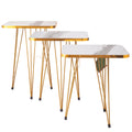 Square Metal Legs Table Set With Golden Border - 3 Pcs
