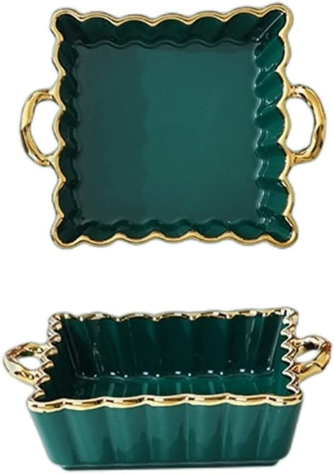 Square Flower Edge Ceramic Dish