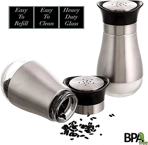 Glass and Stainless Steel Salt And Pepper Shaker - 2 Pcs