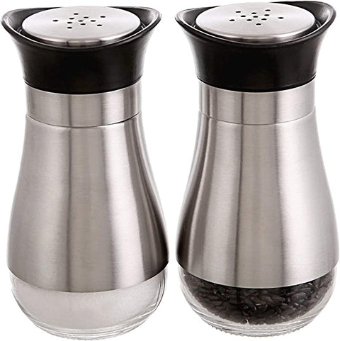 Glass and Stainless Steel Salt And Pepper Shaker - 2 Pcs