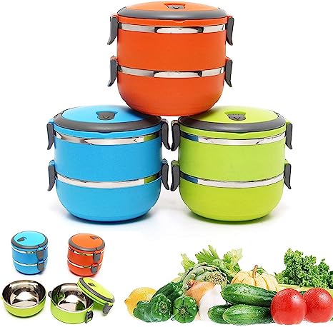 Round Stainless Steel Lunch Box for Adults and Kids