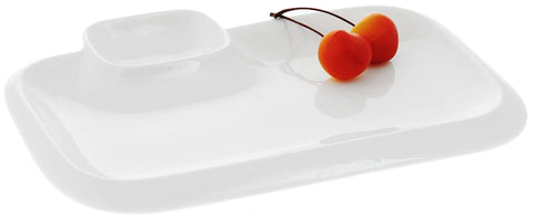 White Rectangular Plate With Sauce Compartment