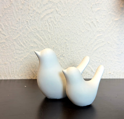 White Glossy Ceramic Bird Figurines - 2 PCs