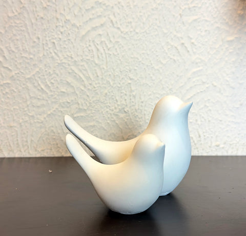 White Glossy Ceramic Bird Figurines - 2 PCs