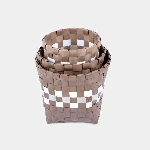 Brown Square Round Braided Baskets - 3 Pcs