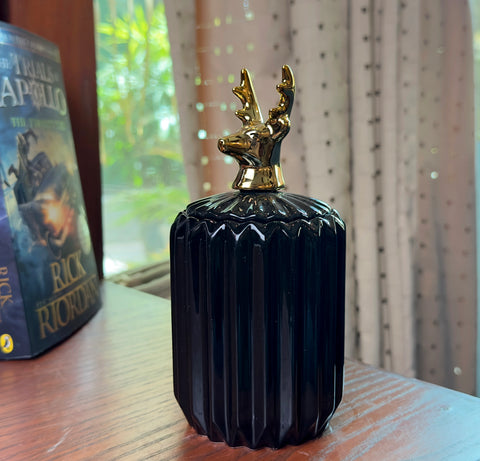 Gold Animal Lid Black Ceramic Candy Jar