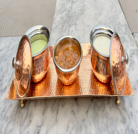 Copper Sauce Bowls With Platter