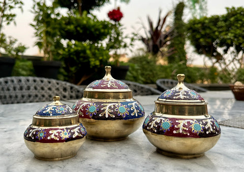 Colourful Pattern Brass Candy Jars - Set of 3