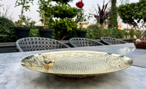 Round Brass Platter with Sparrow
