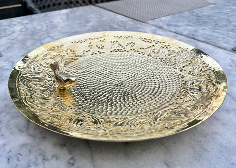 Round Brass Platter with Sparrow