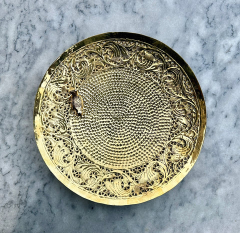 Round Brass Platter with Sparrow