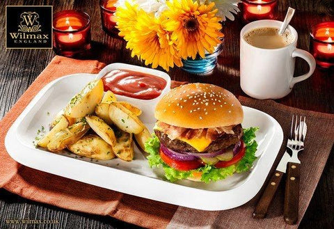 White Rectangular Plate With Sauce Compartment