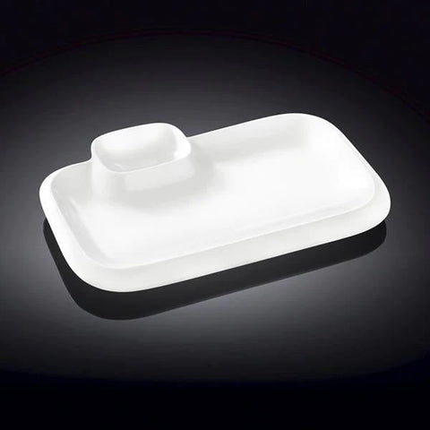 White Rectangular Plate With Sauce Compartment