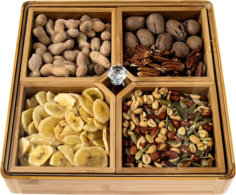 Bamboo Appetizer Serving Tray, Party Nut and Candy Platter