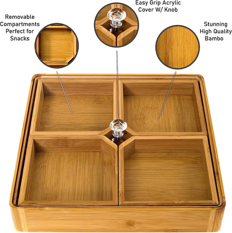 Bamboo Appetizer Serving Tray, Party Nut and Candy Platter