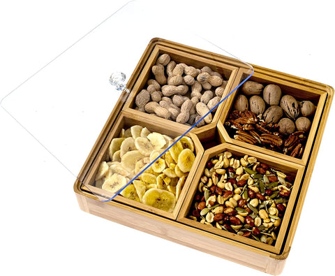 Bamboo Appetizer Serving Tray, Party Nut and Candy Platter
