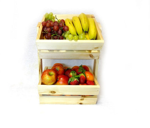 Stylish Two Tier Wooden Fruit & Vegetable Basket