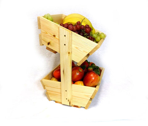 Stylish Two Tier Wooden Fruit & Vegetable Basket