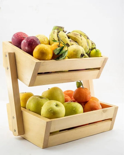 Stylish Two Tier Wooden Fruit & Vegetable Basket
