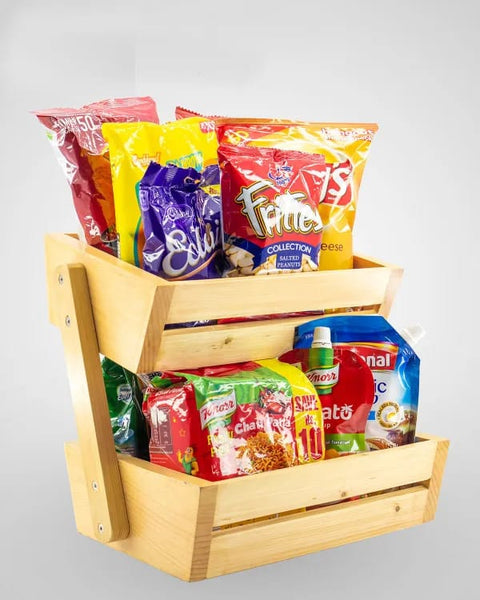 Stylish Two Tier Wooden Fruit & Vegetable Basket