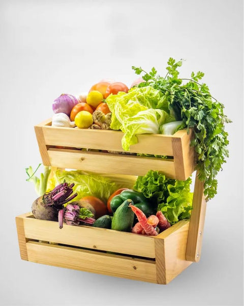Stylish Two Tier Wooden Fruit & Vegetable Basket