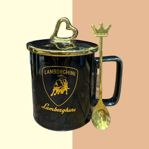 Lamborghini Logo Coffee/Tea Mug with Golden Lid & Spoon