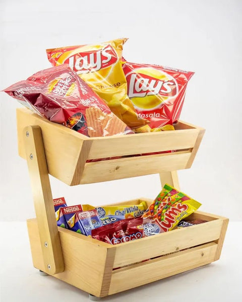 Two Tier Bamboo Fruit/Vegetables Basket for Kitchen