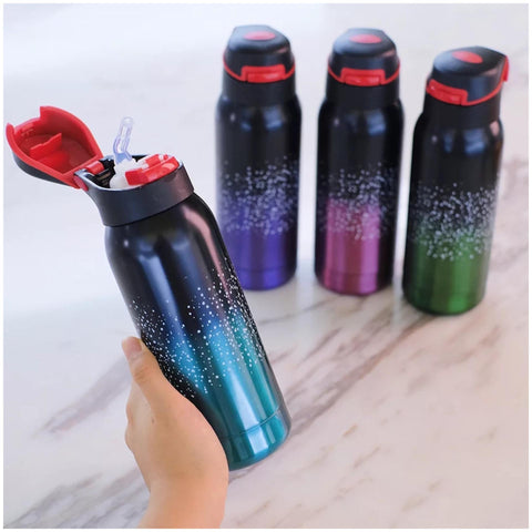 Galaxy Style Water Bottle With Straw