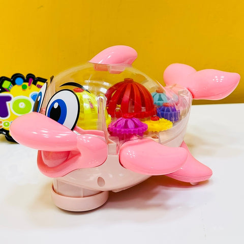 Transparent 3D Dolphin Toy 360 Degree Rotation, Gear with Sound and Light