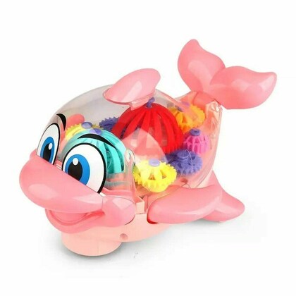 Transparent 3D Dolphin Toy 360 Degree Rotation, Gear with Sound and Light