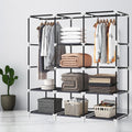 Portable Wardrobe with 3 Hanging Rods and 6 Storage Shelves