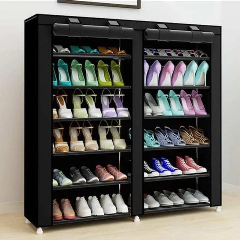 Steel and Fabric Multi-Purpose Shoe Rack with Cover, 12 Shelf