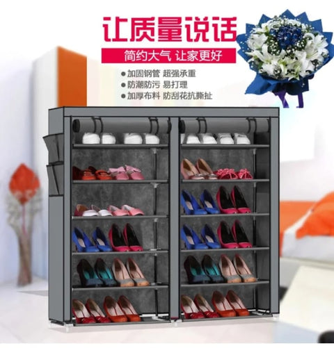 Steel and Fabric Multi-Purpose Shoe Rack with Cover, 12 Shelf