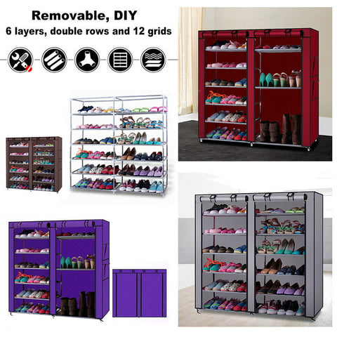 Steel and Fabric Multi-Purpose Shoe Rack with Cover, 12 Shelf
