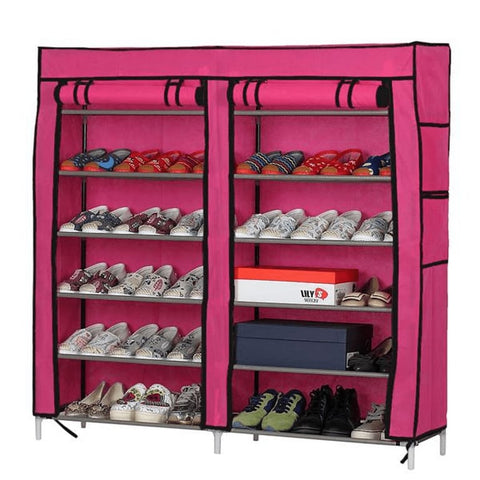 Steel and Fabric Multi-Purpose Shoe Rack with Cover, 12 Shelf